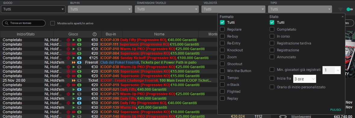 filtri mtt pokerstars
