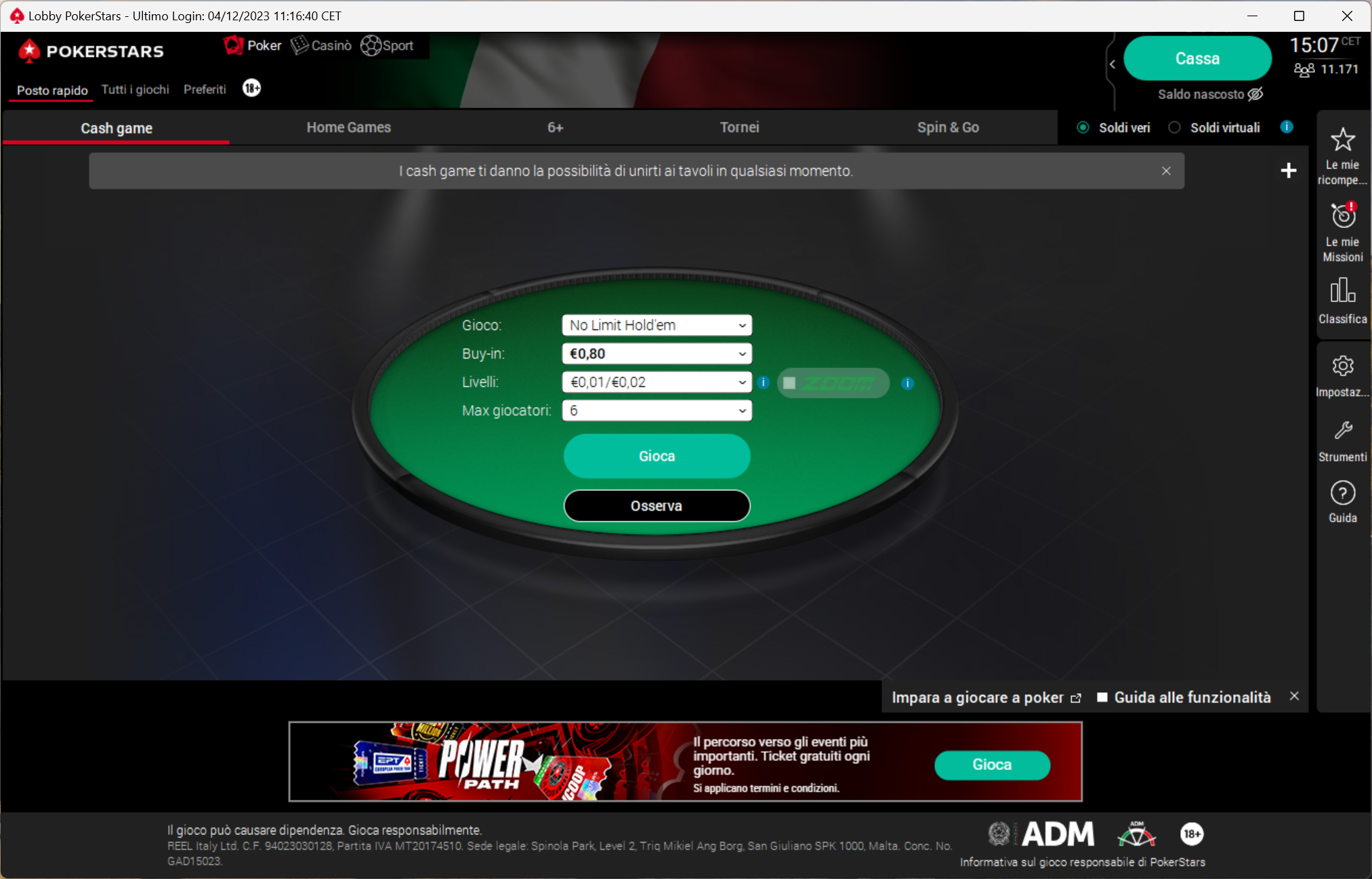posto rapido cash game
