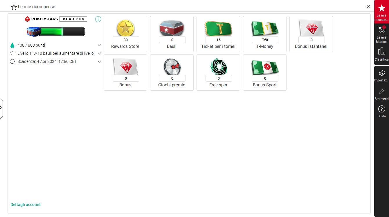 le mie ricompense pokerstars
