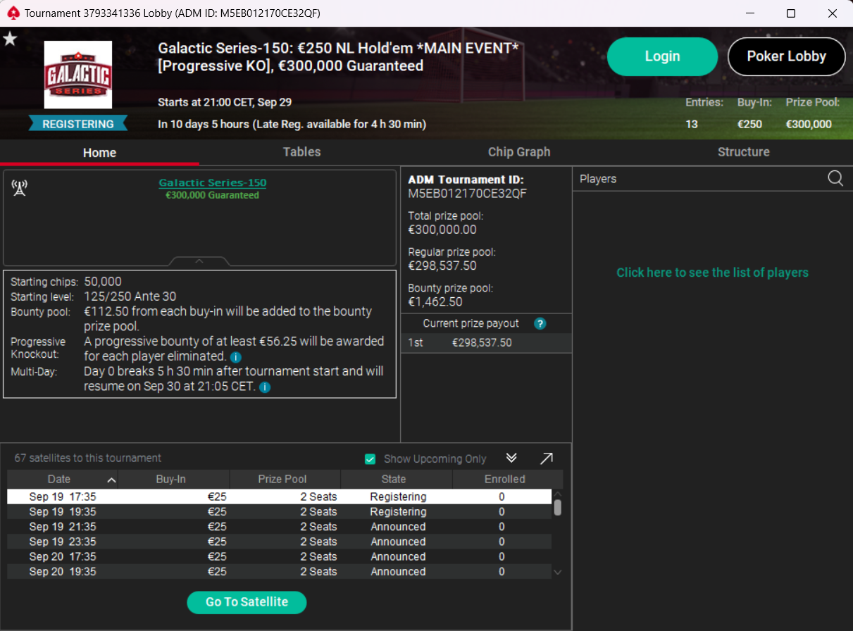 lobby main event galactic series