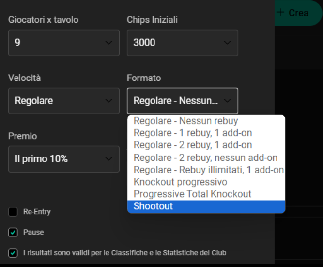 creare tornei home games