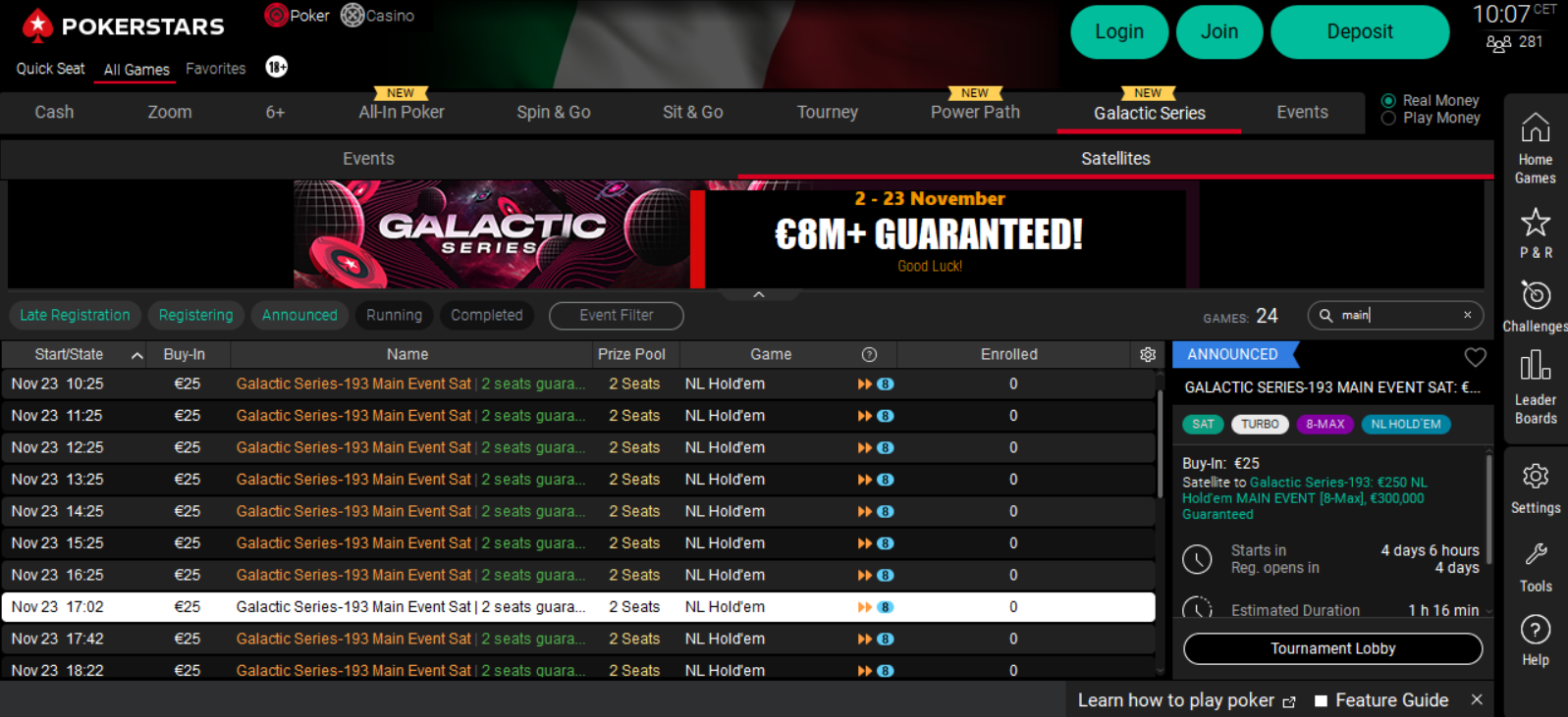 satelliti main event galactic series