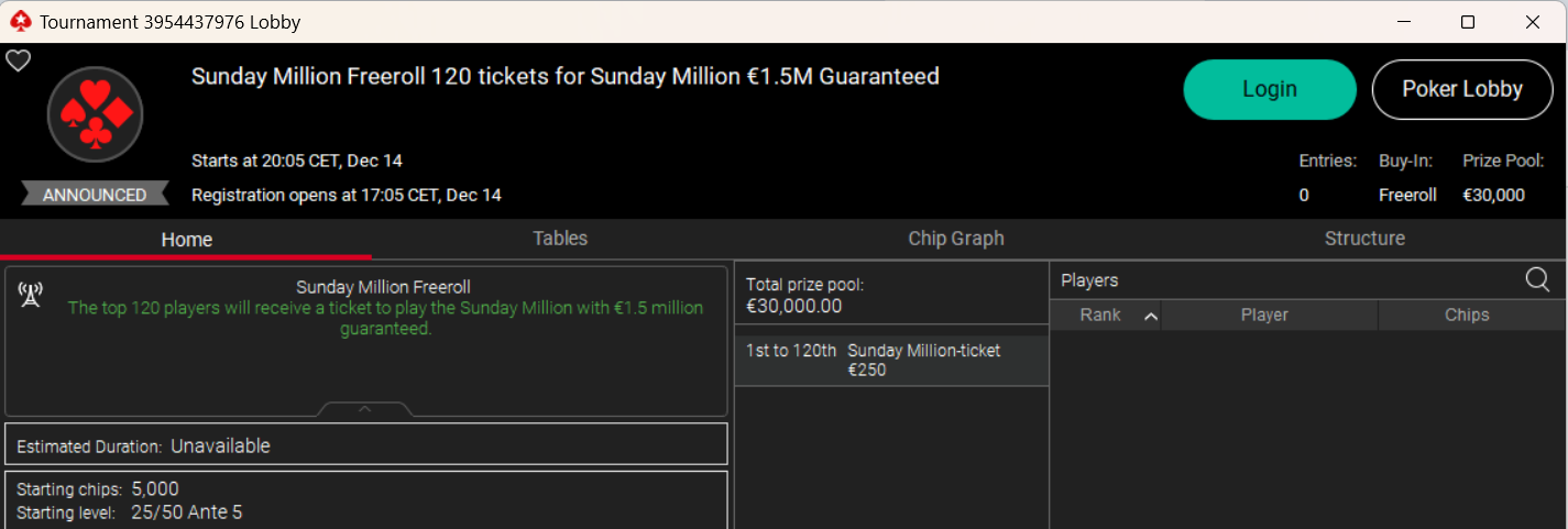 sunday million freeroll
