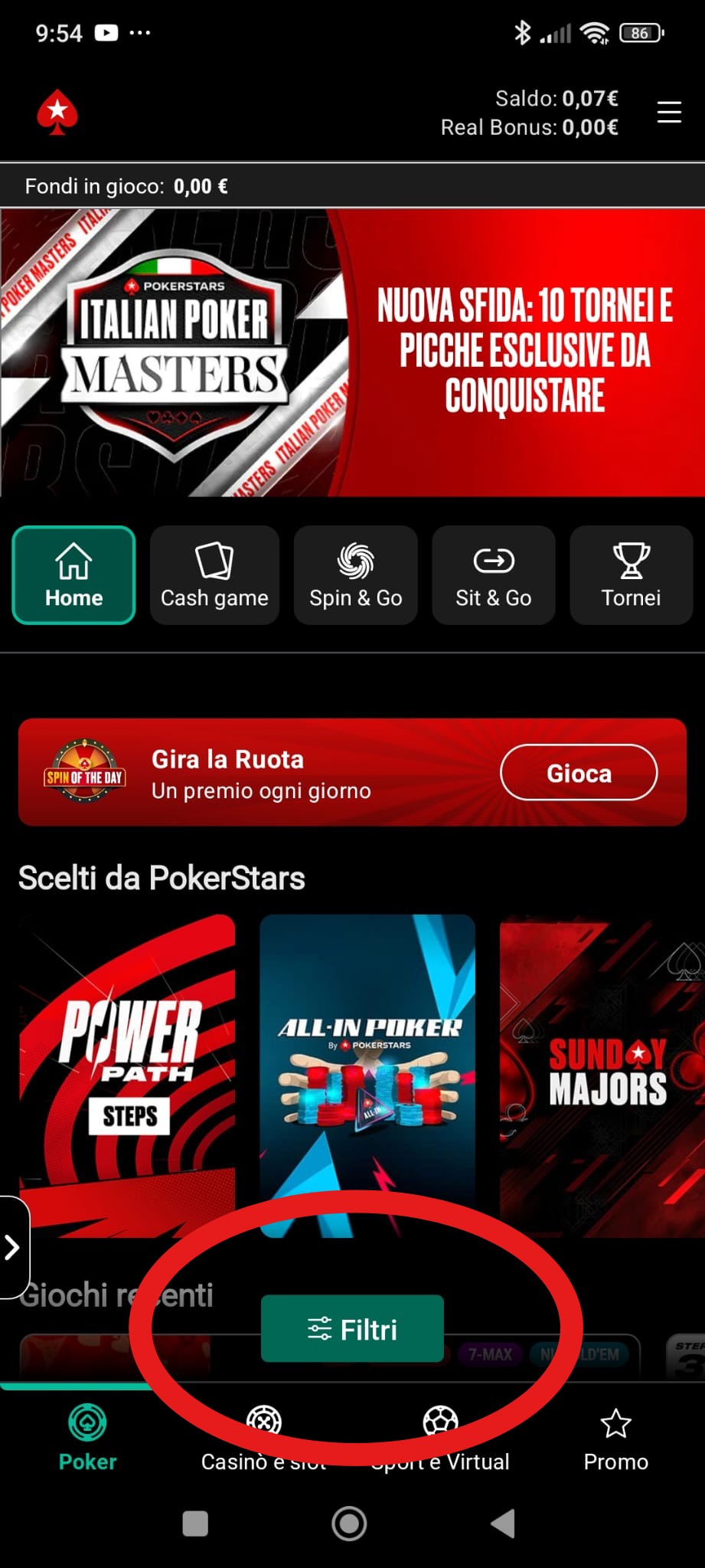 filtri pokerstars mobile